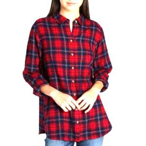 Jachs Girlfriend Plaid Button Down Womens Medium Red Blue Flannel Longsleeve Top